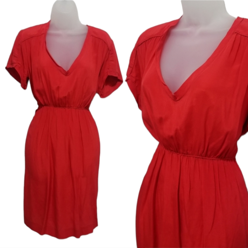 Innamorato Red Silk Vneck Short Dress 36 4 small